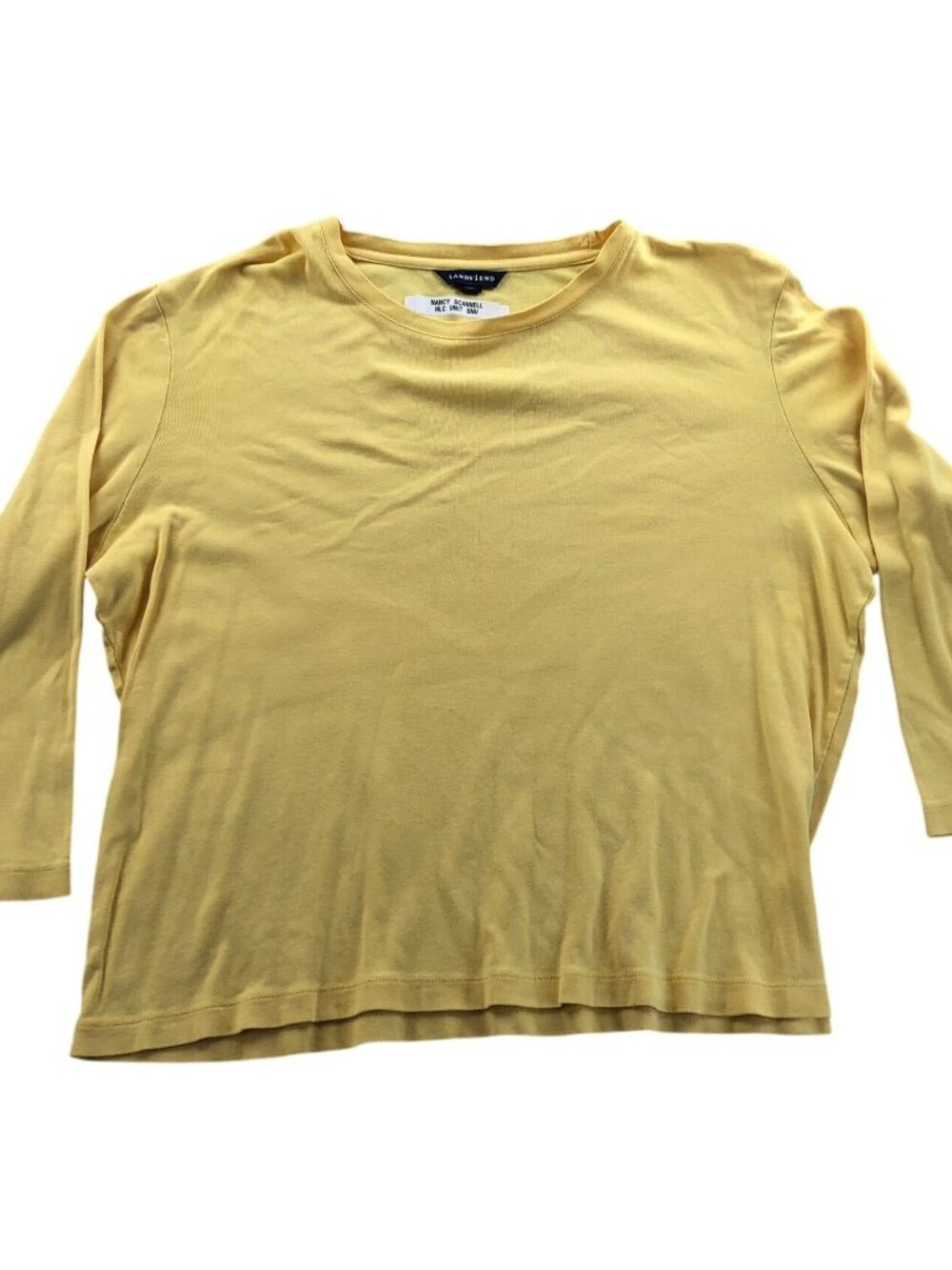 Lands End Womens Sweater Size XL Yellow 3/4 Sleeve Casual Top Pullover Knit